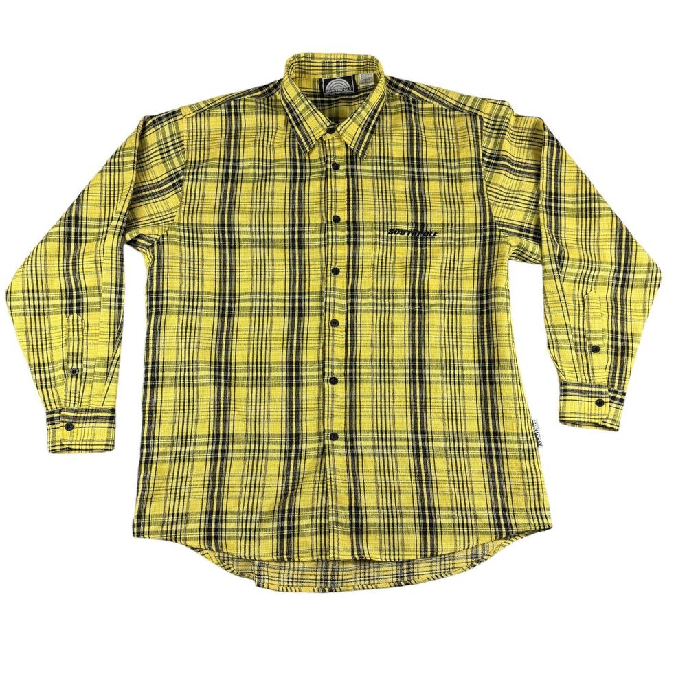 Southpole Shirt Men's Large Yellow Black Flannel Plaid Long Sleeve Button Up Y2K